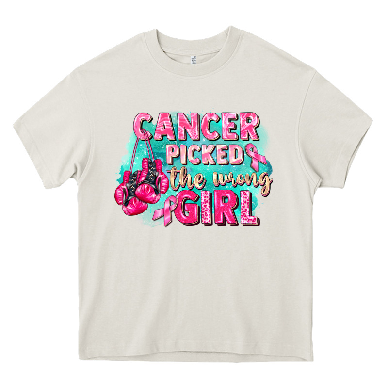 Cancer Picked The Wrong Girl Breast Cancer Heavy Core Tee by FaDigitalArtStudio | Teevron