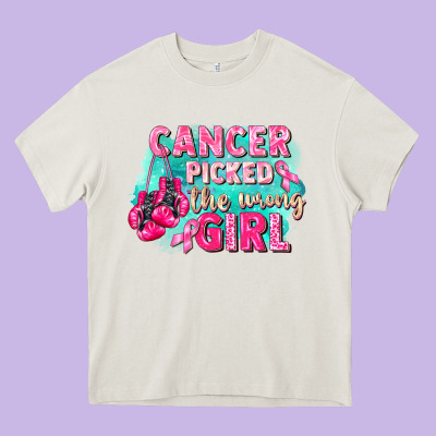 Cancer Picked The Wrong Girl Breast Cancer Heavy Core Tee Designed By Fadigitalartstudio