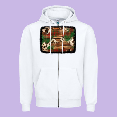 Christmas Buffalo Plaid Cowhide Background Zipper Hoodie Designed By Jasminsmagicworld