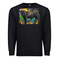 Black black angus bull with aztec and farm background Premium Sweatshirt - RanaPortraitStore