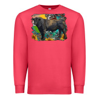 Cardinal black angus bull with aztec and farm background Premium Sweatshirt - RanaPortraitStore