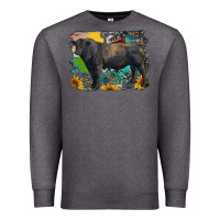 Charcoal Heather black angus bull with aztec and farm background Premium Sweatshirt - RanaPortraitStore