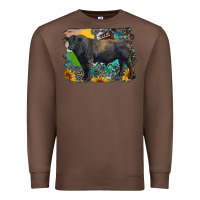 Chestnut black angus bull with aztec and farm background Premium Sweatshirt - RanaPortraitStore