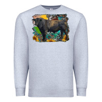 Heather Grey black angus bull with aztec and farm background Premium Sweatshirt - RanaPortraitStore