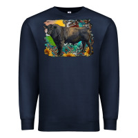 Navy black angus bull with aztec and farm background Premium Sweatshirt - RanaPortraitStore