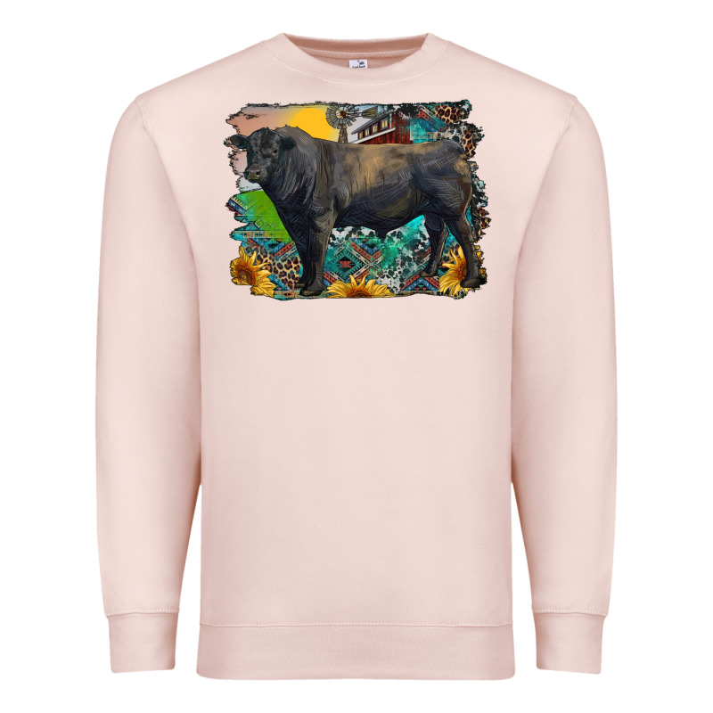 Black Angus Bull With Aztec And Farm Background Premium Sweatshirt by RanaPortraitStore | Teevron