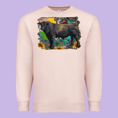 Black Angus Bull With Aztec And Farm Background Premium Sweatshirt Designed By Ranaportraitstore