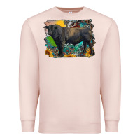 Pale Pink black angus bull with aztec and farm background Premium Sweatshirt - RanaPortraitStore