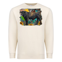 Sandshell black angus bull with aztec and farm background Premium Sweatshirt - RanaPortraitStore