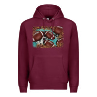 Burgundy American football leopard cowhide turquoise  leather background Premium Hoodie - BarkalooDesign