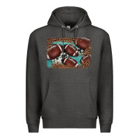 Charcoal Heather American football leopard cowhide turquoise  leather background Premium Hoodie - BarkalooDesign