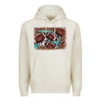 Oatmeal Heather American football leopard cowhide turquoise  leather background Premium Hoodie - BarkalooDesign