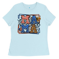 Baby Blue Army Veteran mama leopard frame 4th of July Ladies Tee - LillyAllenDesigns