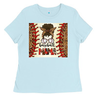 Baby Blue Baseball Mom Messy Bun Ladies Tee - CowhideDigitalArt