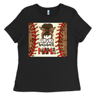 Black Baseball Mom Messy Bun Ladies Tee - CowhideDigitalArt