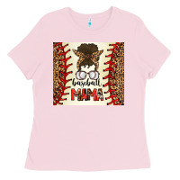 Bubblegum Pink Baseball Mom Messy Bun Ladies Tee - CowhideDigitalArt