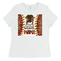 White Baseball Mom Messy Bun Ladies Tee - CowhideDigitalArt