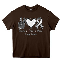 Chocolate Brown Peace Love Cure Lung Cancer Heavy Core Tee - Jasminsmagicworld