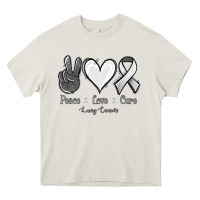Cream Peace Love Cure Lung Cancer Heavy Core Tee - Jasminsmagicworld