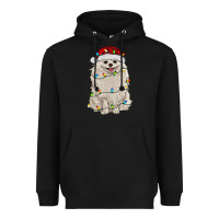 Black white pomeranian with christmas lights Heavyweight Hoodie - RanaPortraitStore