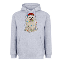 Heather Grey white pomeranian with christmas lights Heavyweight Hoodie - RanaPortraitStore
