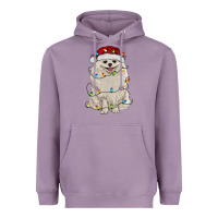 Lavender white pomeranian with christmas lights Heavyweight Hoodie - RanaPortraitStore
