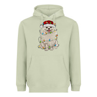 Matcha white pomeranian with christmas lights Heavyweight Hoodie - RanaPortraitStore