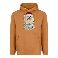 Meerkat white pomeranian with christmas lights Heavyweight Hoodie - RanaPortraitStore