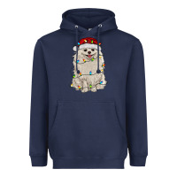 Navy white pomeranian with christmas lights Heavyweight Hoodie - RanaPortraitStore