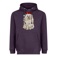 White Pomeranian With Christmas Lights Heavyweight Hoodie | Teevron
