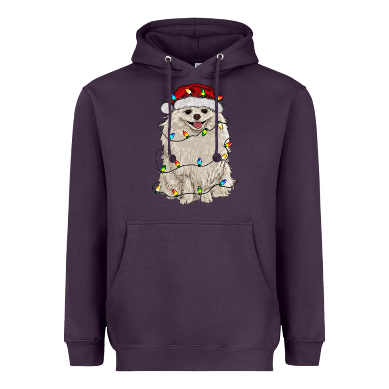 White Pomeranian With Christmas Lights Heavyweight Hoodie by RanaPortraitStore | Teevron