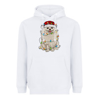 White white pomeranian with christmas lights Heavyweight Hoodie - RanaPortraitStore