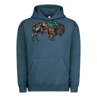 Pigment Midnight Navy cowhide bison Urban Hoodie - RanaPortraitStore