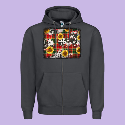 Cowhide Sunflowers Candy Canes Christmas Background Zipper Hoodie Designed By Jasminsmagicworld