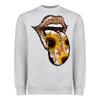 Heather Grey Leopard Sunflower Tongue Heavyweight Sweatshirt - Jasminsmagicworld