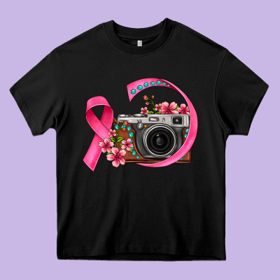 Floral Cancer Ribbon Vintage Camera Heavy Core Tee Designed By Fadigitalartstudio