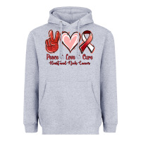 Heather Grey Peace Love Cure Heart And Neck Cancer Heavyweight Hoodie - Jasminsmagicworld