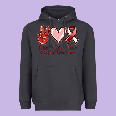 Peace Love Cure Heart And Neck Cancer Heavyweight Hoodie Designed By Jasminsmagicworld