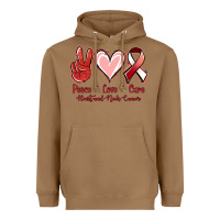 Toasted Coconut Peace Love Cure Heart And Neck Cancer Heavyweight Hoodie - Jasminsmagicworld