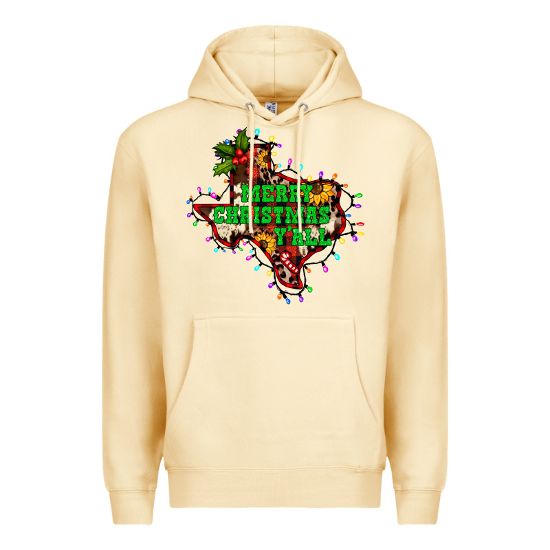 Merry Christmas Y'all Texas Map Premium Hoodie by BarkalooDesign | Teevron