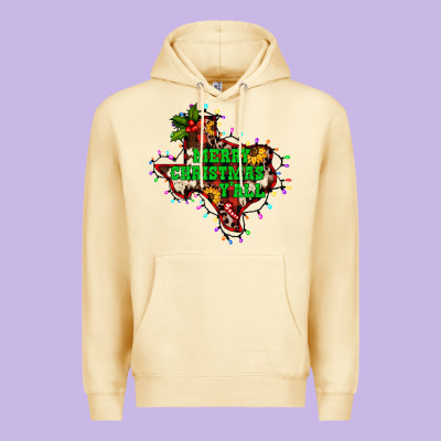 Merry Christmas Y'all Texas Map Premium Hoodie Designed By Barkaloodesign