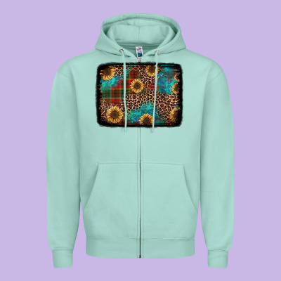 Christmas Sunflowers And Buffalo Plaid Background Zipper Hoodie Designed By Jasminsmagicworld