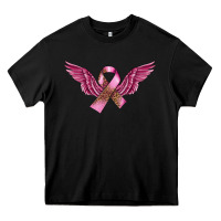 Black Breast Cancer ribbon with angel wings Heavy Core Tee - FaDigitalArtStudio