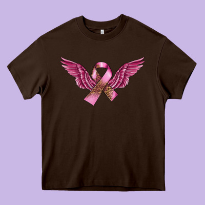 Breast Cancer Ribbon With Angel Wings Heavy Core Tee Designed By Fadigitalartstudio