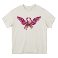 Cream Breast Cancer ribbon with angel wings Heavy Core Tee - FaDigitalArtStudio