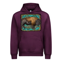 Mauve Wine bison with gemstone background Urban Hoodie - RanaPortraitStore