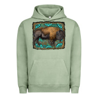 Pigment Oil Green bison with gemstone background Urban Hoodie - RanaPortraitStore