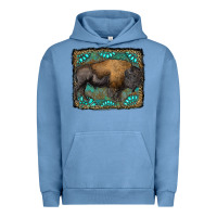 Pigment Pebble Blue bison with gemstone background Urban Hoodie - RanaPortraitStore