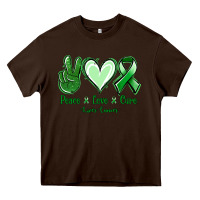 Chocolate Brown Peace Love Cure Liver Cancer Heavy Core Tee - Jasminsmagicworld