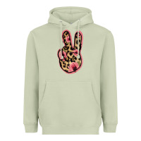 Matcha Floral Leopard Peace Sign Heavyweight Hoodie - Jasminsmagicworld